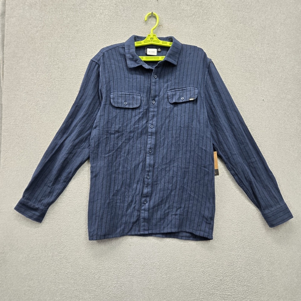 Vans Men Button Up Shirt M Blue Striped VN000AZALKZ Station Strip-K‎ NWT